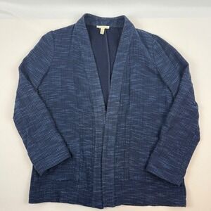 EILEEN FISHER Blue Textured Knit Open Front Cardigan Jacket S/P